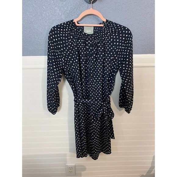 Anthropologie Maeve Navy Blue and White Polka Dot Dress - Picture 5 of 10